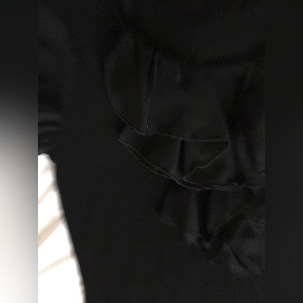 EUC WHBM black short sleeve vneck top with sheer ruffle accent and sleeves. - Picture 3 of 8